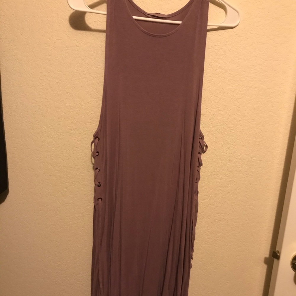 Comfy purple dress pairs cute with jean jacket